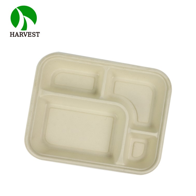 Compartments Eco Friendly Biodegradable Bagasse Pulp Food Packaging